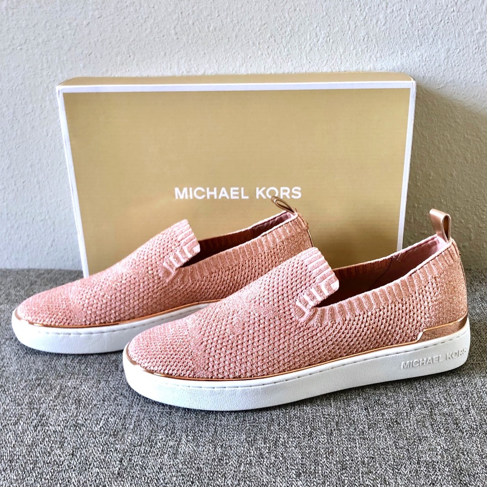 MICHAEL KORS Metallic Rose Gold Slip On Sneakers